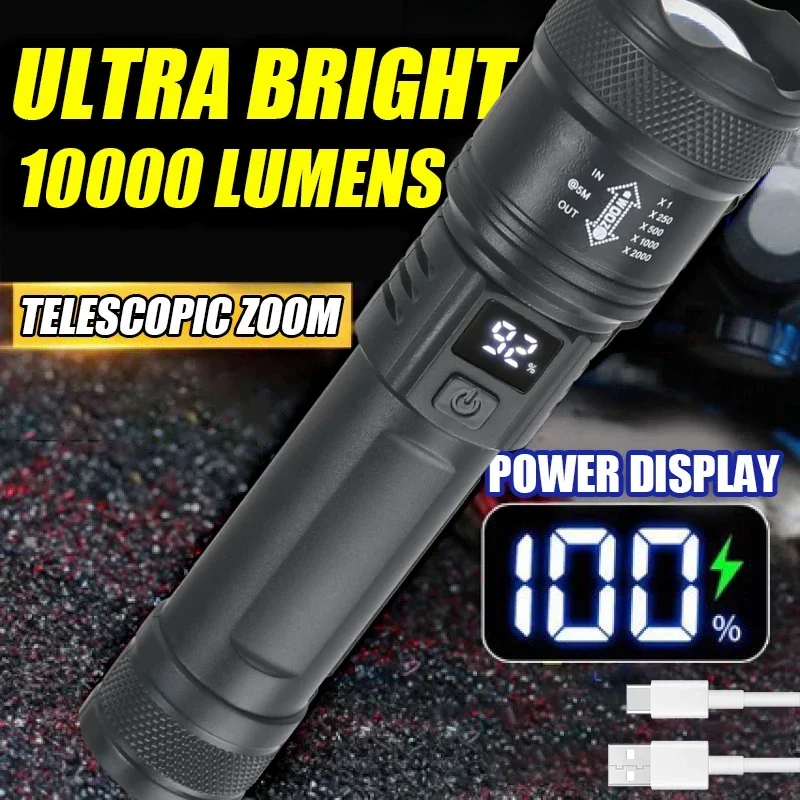 Outdoor Lighting Battery Operated - 9900 lm potężna latarka LED wyświetlacz