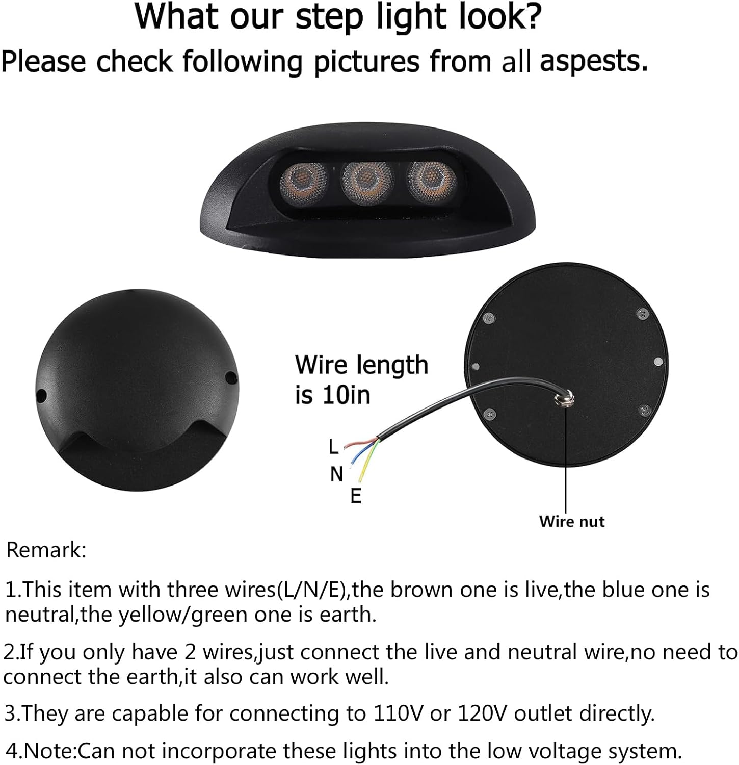 Outdoor Lighting Hardwired - 3W Natynkowe, przewodowe lampki LED do