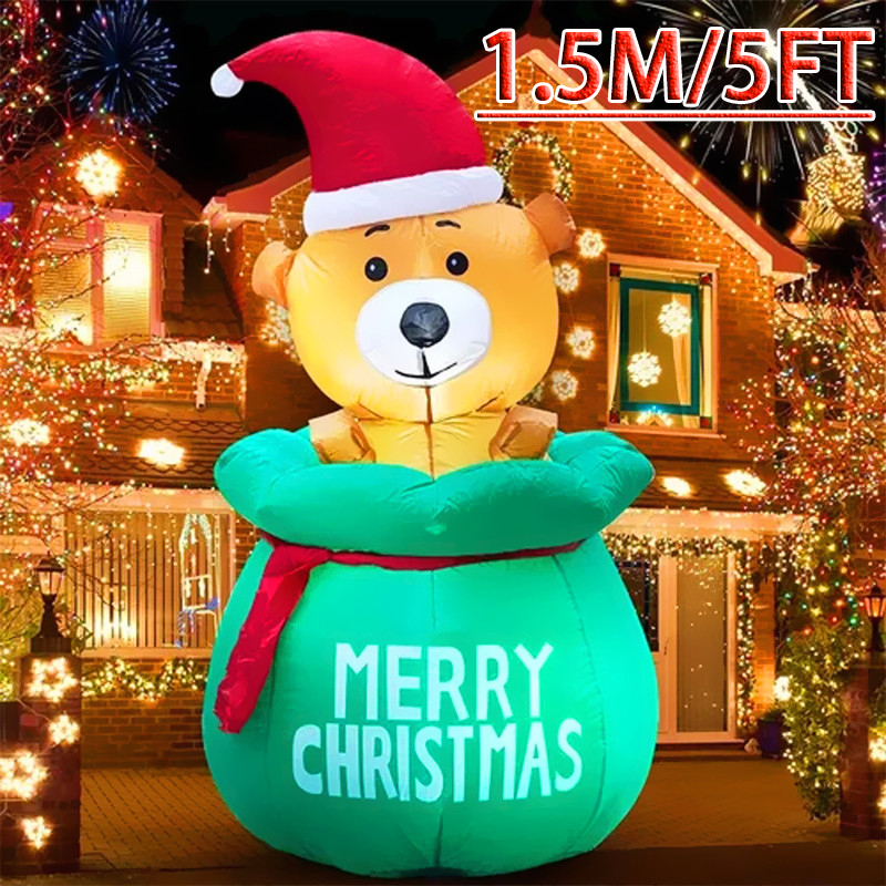 Xmas Outdoor Lighting Decorations - 5FT Świąteczna nadmuchiwana torba dekoracyjna Niedźwiedź